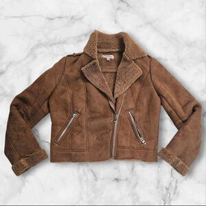 Philosophy Medium Brown Tan Faux Suede Shearling Moto Biker Jacket